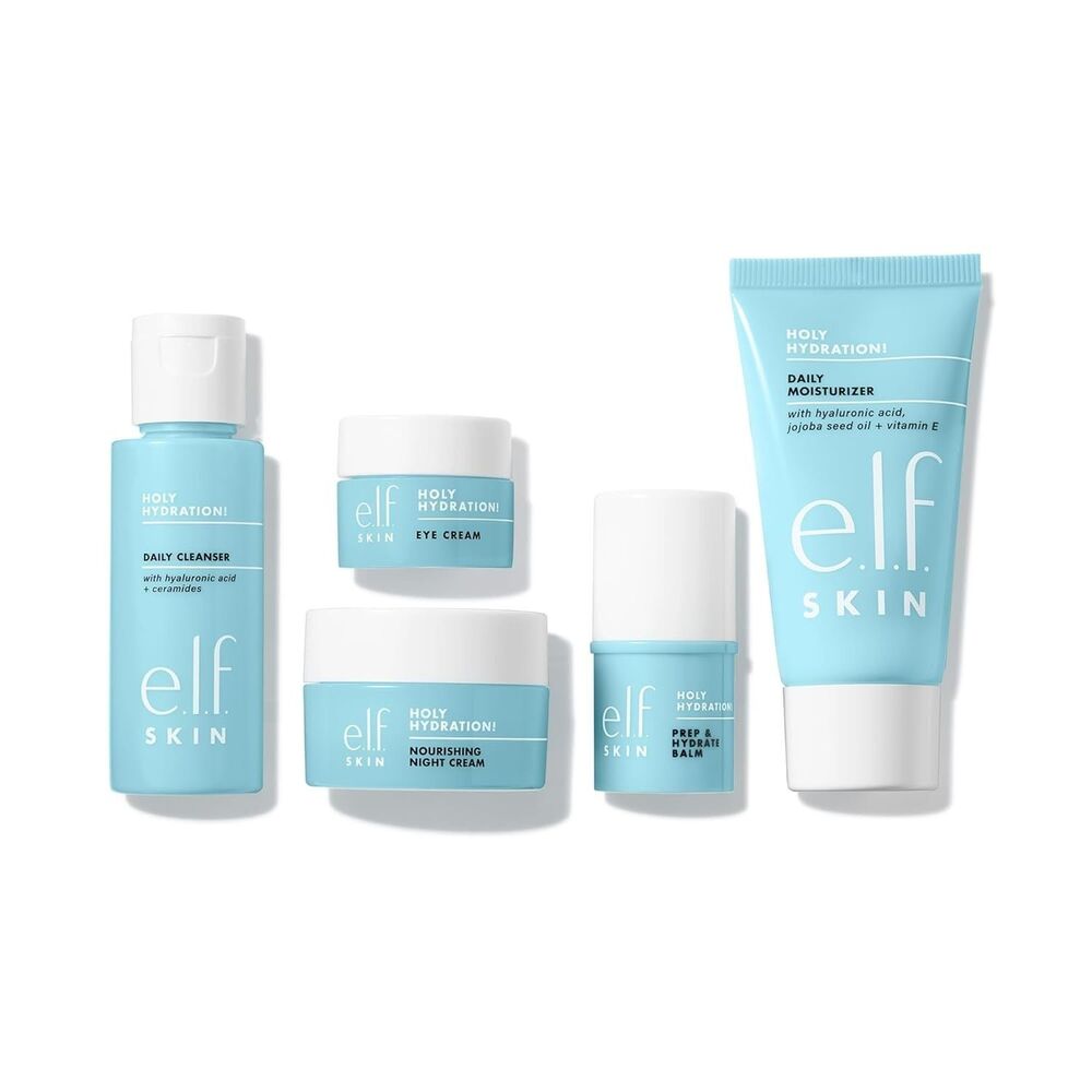 e.l.f Holy Hydration Jet Set 5 Pc Skincare Cleanser Eye Cream & Night Cream Balm